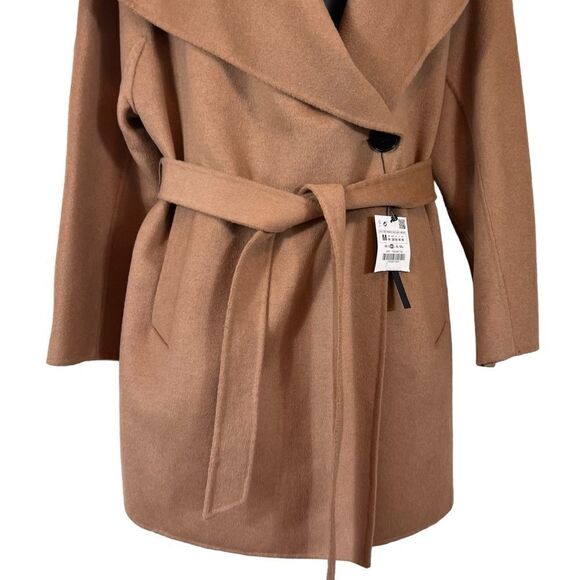 Zara Handmade Camel Beige Waterfall Wool Blend Draped Coat - Picture 3 of 14